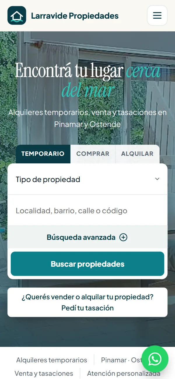 Página de Larravide Propiedades en celular